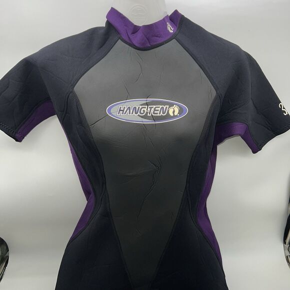 Hang Ten Womens Wetsuit Short Sleeve/Shorts Bodysuit Size L Black Purple 3x2mm - Picture 2 of 12